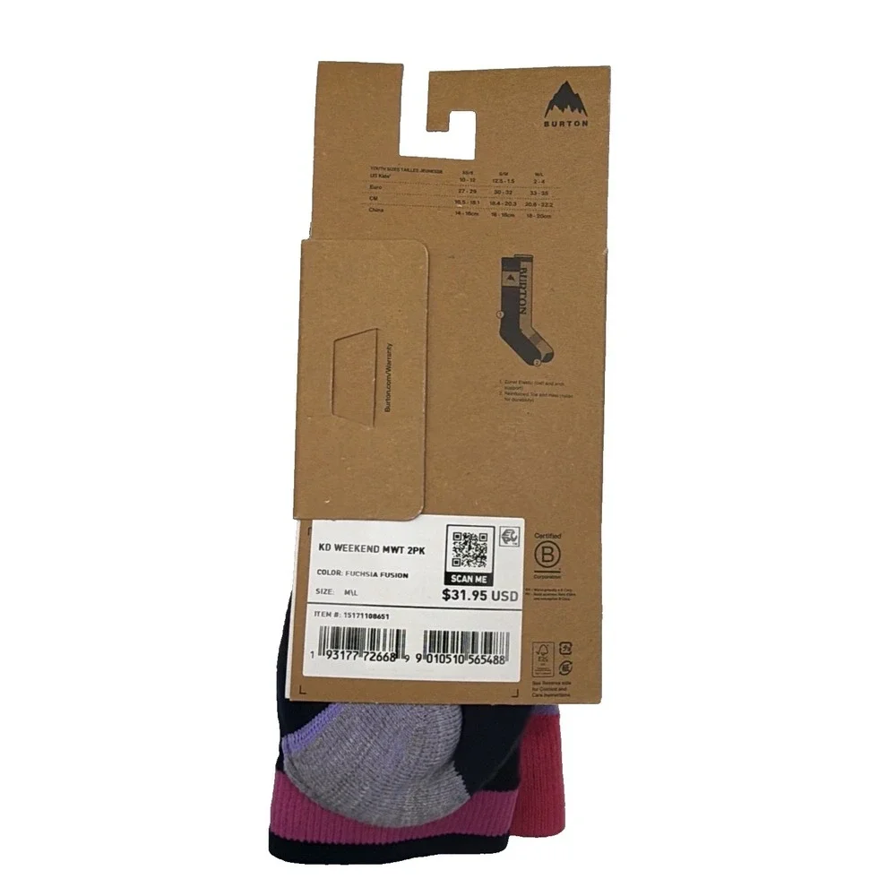 2 Pair NEW Burton Weekend Midweight Kids Medium/Large (2-4) Fuchsia Fusion Socks